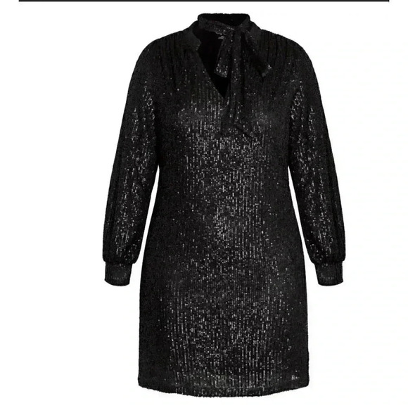 City Chic Fever Tie Womens 16W V Neck Sequined Mini Dress Black Stretch NEW - Picture 6 of 9